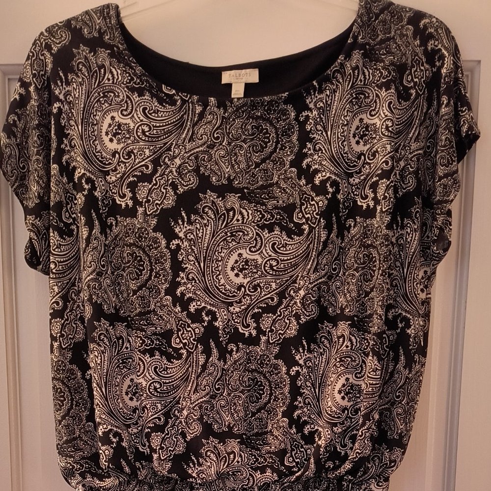 Talbots Paisley Dress - Black/White - Size Medium-P (MP)